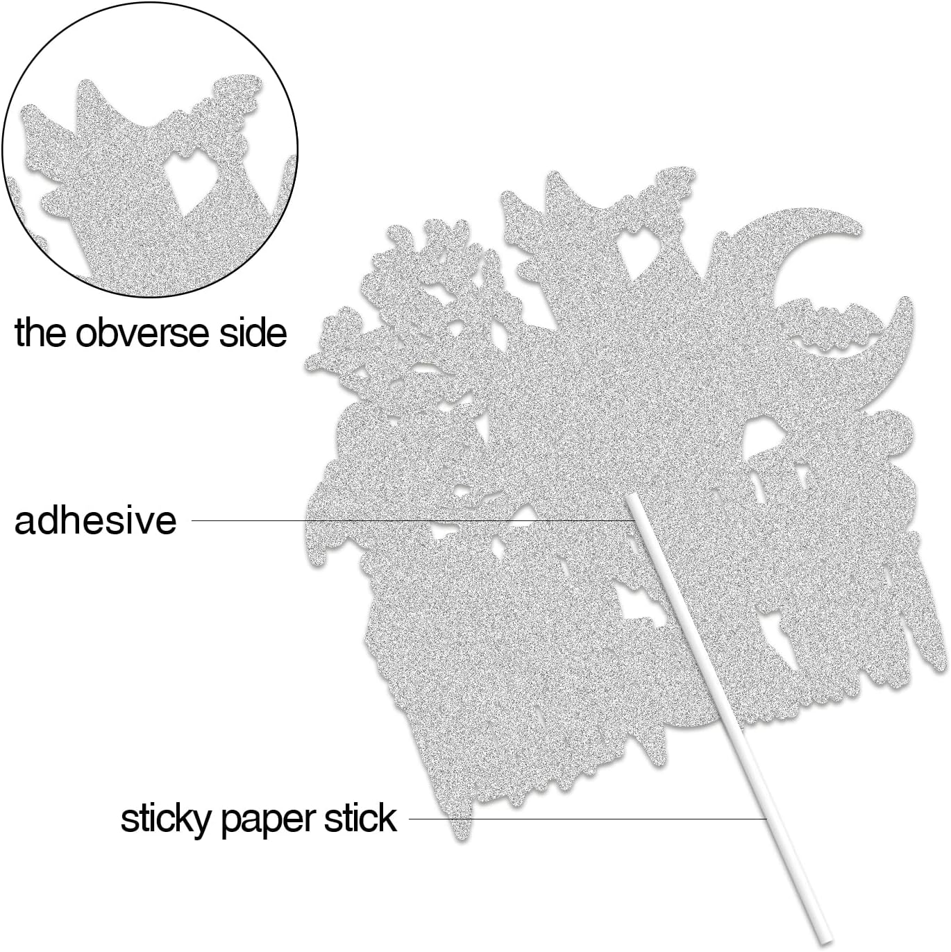 Happy Halloween Cake Topper Halloween Holiday Decorations Black Glitter Ghost House Pumpkin Moon Bat Themed Halloween Party Decoration Supplies - Birthday Witch image number 5