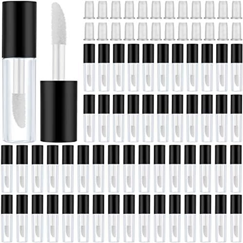 Patelai 100 Pieces Clear Mini Lip Gloss Tube Refillable Empty Lip Balm Gloss Containers Bottles Transparent Mini Lipstick Containers for Women DIY Makeup, Black, 100 Count (Pack of 1)