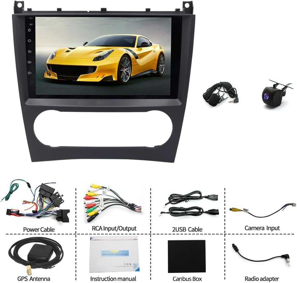 2+64G Car Stereo for Mercedes C-Class W203 C230 C280 C350 CLK W209 2003-2009 Head Unit 9 Inch Double Din Radio for CLK350 C280 C350 CLK350 Bluetooth Android Auto GPS Wifi Mic Backup Camera image number 4