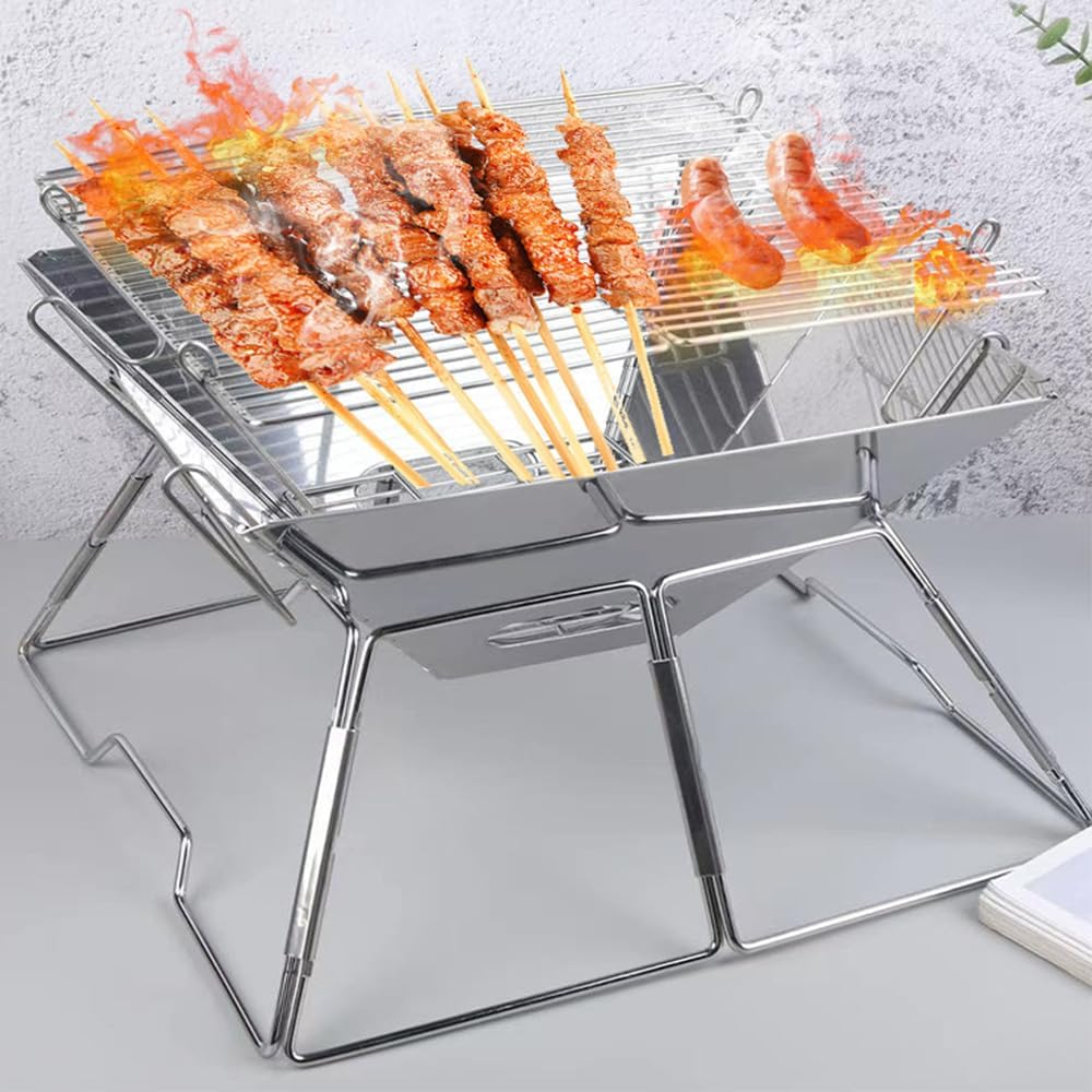 Portable Camping Fire Pit, Folding Charcoal BBQ Grill with Carrying Bag, Foldable Barbecue Firepit, Stainless Steel Burning Charcoal Fire Pit, Collapsible Camping Pits Grill for Barbeque image number 3