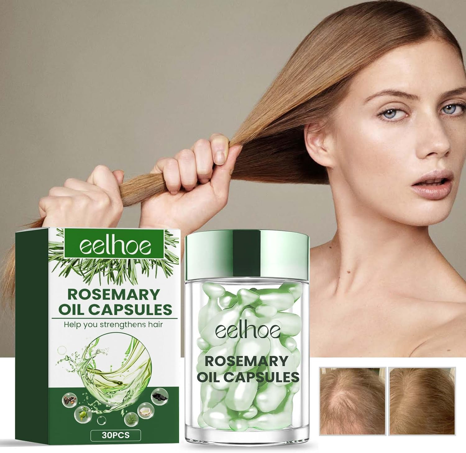 Rosemary Oil Capsules Hair Growth Treatment with Jojoba and Coconut Extract for Thicker Stronger Hair Non-Greasy Essential Oil for Scalp Care and Hair Loss Control Suitable for All Hair Types image number 2