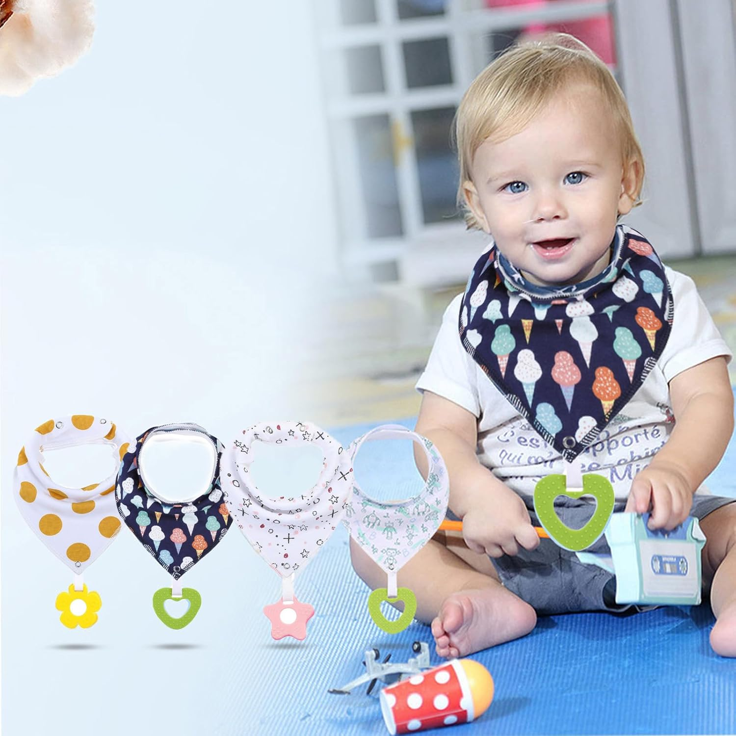 Baby Bandana Drool Bibs 6-Pack and Teething Toys 6-Pack Made with 100% Organic Cotton for Teething and Drooling, Absorbent and Soft Unisex