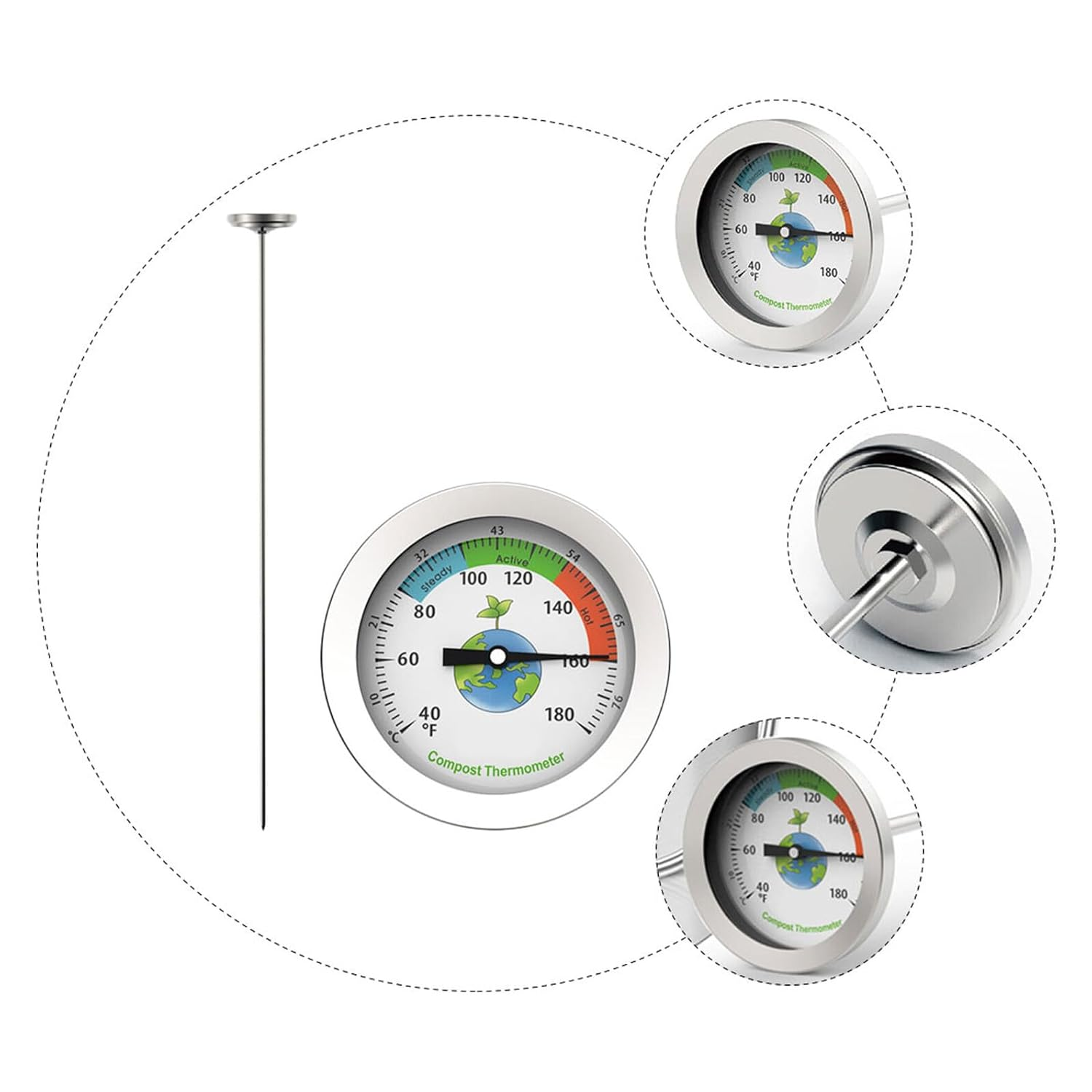YARNOW Soil Thermometer with Precision Probe for Gardening and Composting Accurate Measurement Physical Sensor for Outdoor Soil Temperature Monitoring