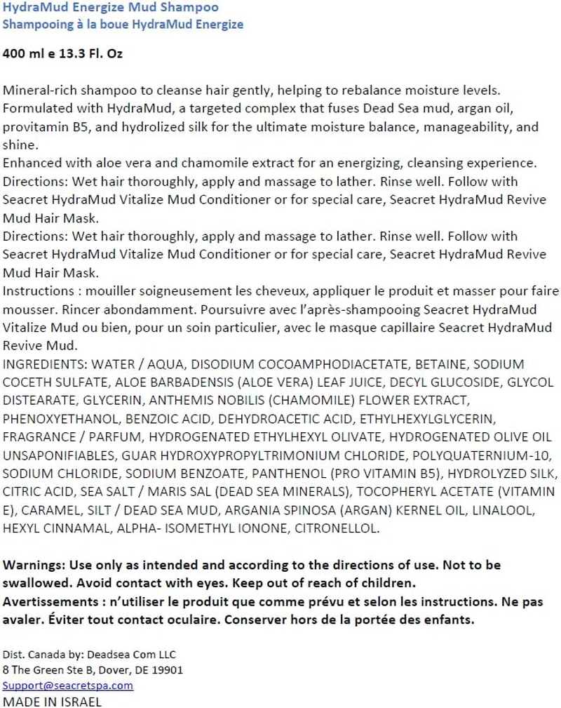 SEACRET Shampoo - Mud Shampoo Enriched with Dead Sea Minerals, SLS Free, 500 Ml image number 4