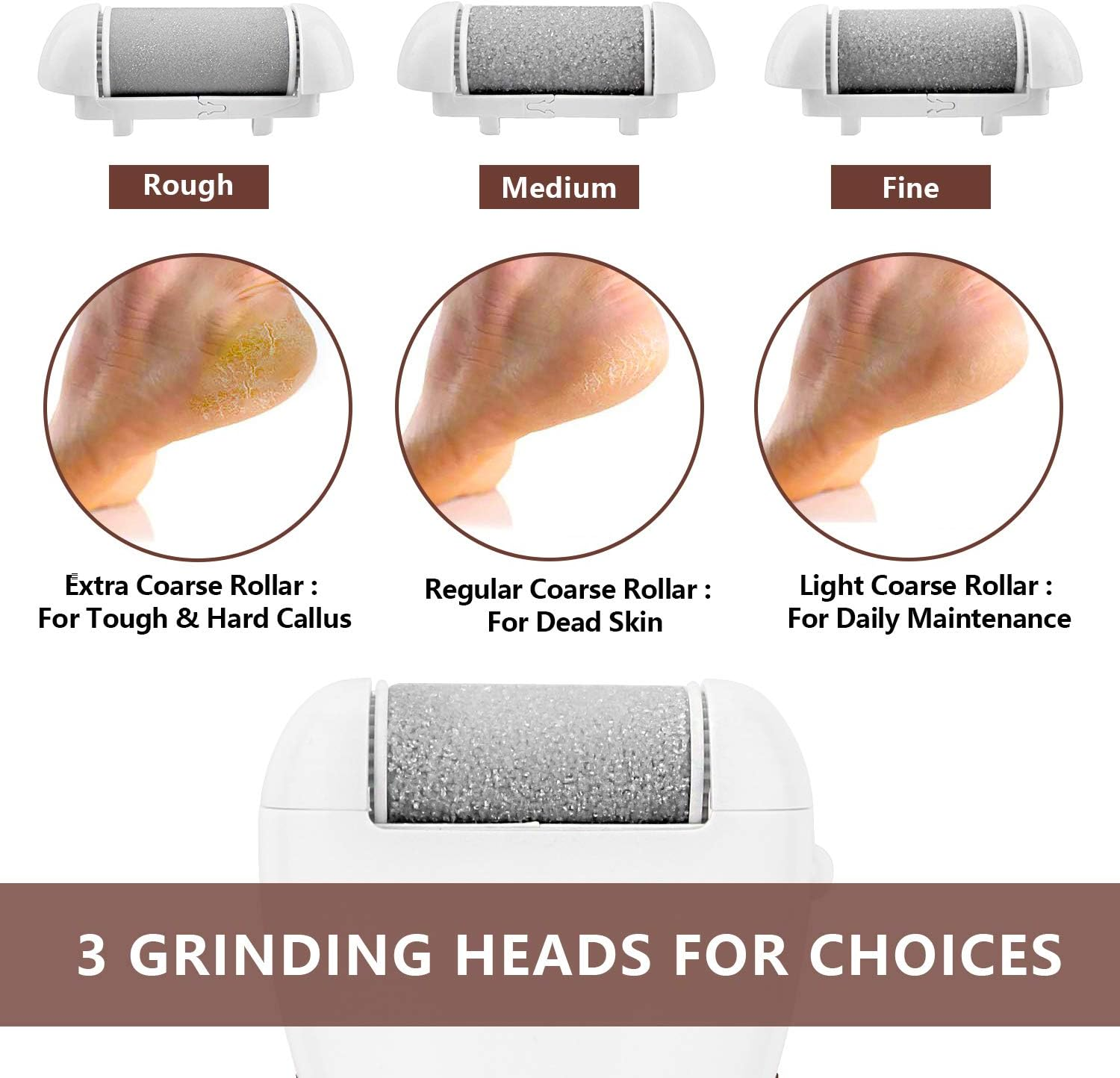 Electric Pedicure Device Replacement Roller Heads,Elmchee 3 Different Mineral Stone Professional Feet Care Perfect Grinding Heads Pack of 3 (Grey) image number 7