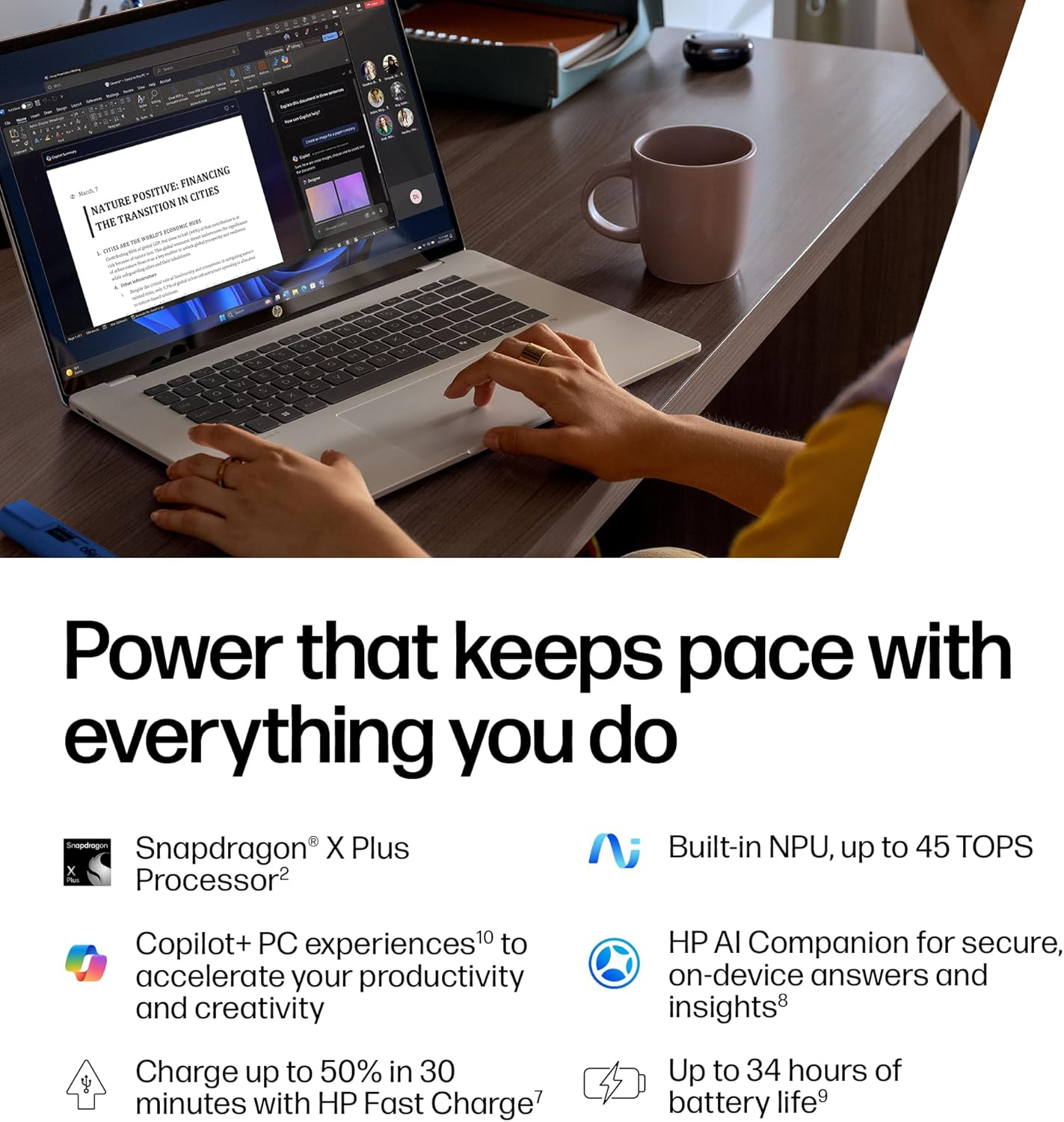 HP Omnibook 5 Next Gen AI 16" Laptop, 2K OLED Display, Qualcomm&reg; Snapdragon&reg; X Processor, 16GB RAM, 512GB SSD, Windows 11 Home, Glacier Silver, C42DWPA image number 2