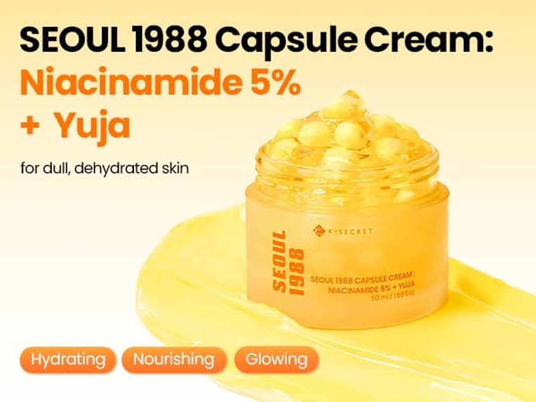 K-SECRET SEOUL 1988 Niacinamide Capsule Cream &ndash; Hydrating Face Moisturizer with 5% Niacinamide and Yuja | Vitamin C Capsule Cream for Dark Spots, Uneven Skin Tone | Korean Skincare, 50Ml / 1.69 Fl Oz image number 4