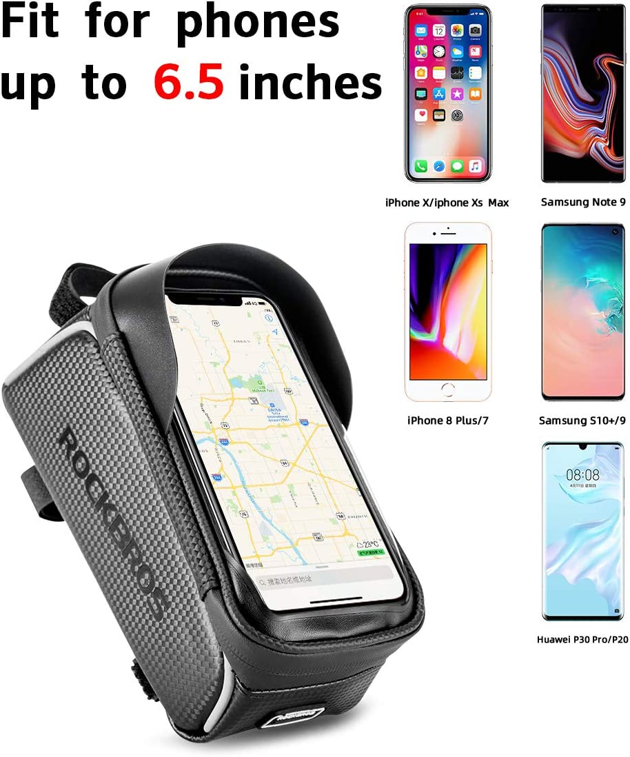 ROCKBROS Bike Phone Bag, Top Tube Pouch, Bicycle Front Frame Waterproof Accessories Holder Compatible with Iphone Xs Max 11 Pro Plus, Samsung S10 image number 5