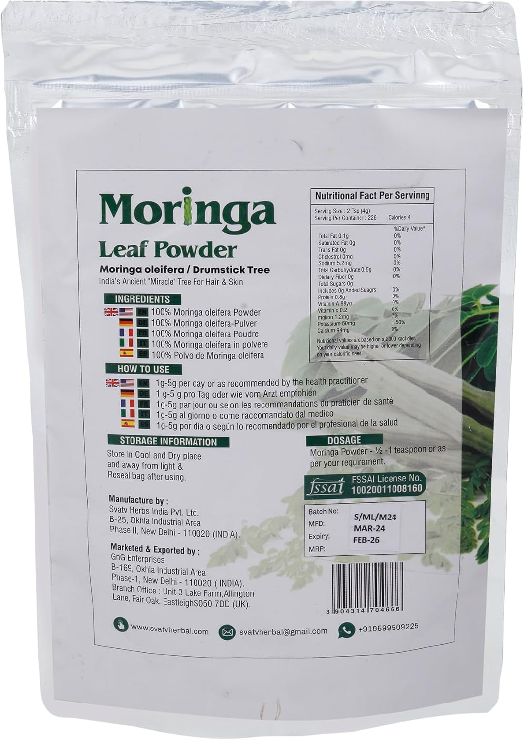 SVATV Natural Moringa Leaf Powder - (227G, 0.5 Lbs, 8 Ounces) image number 2