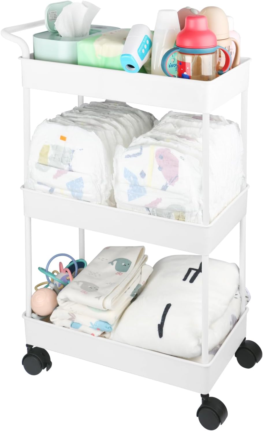 Volnamal Baby Diaper Caddy, Plastic Movable Diaper Cart Newborn Nursery Essentials Baby Diapers Organizer for Changing Table & Crib, Easy to Assemble, Beige (DH02W) image number 6