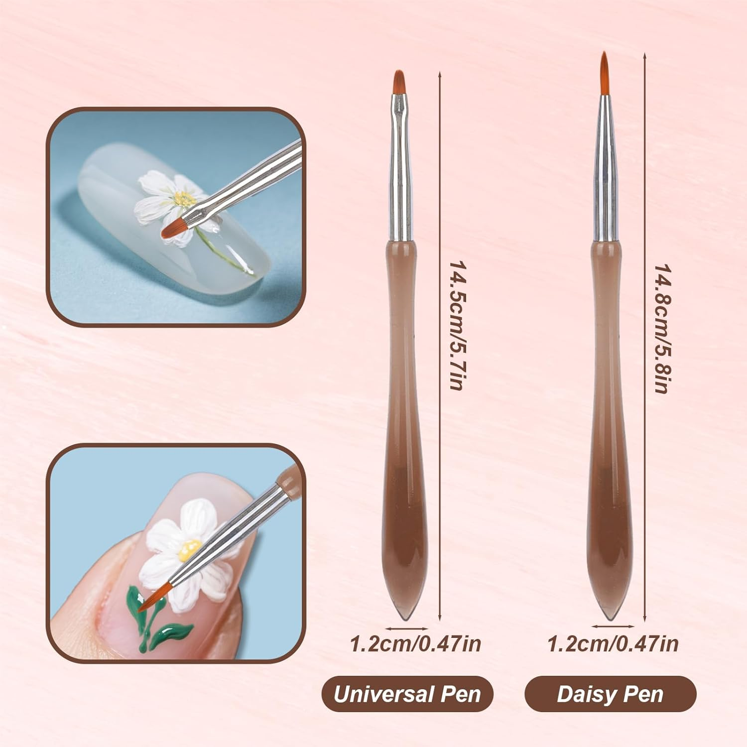2Pcs Nail Design Brushes, Professional Versatile Nail Drawing Pens Acrylic Paint Brushes Tools for Painting Flowers Leaves Petals Fine Line and Intricate Art Designs image number 4
