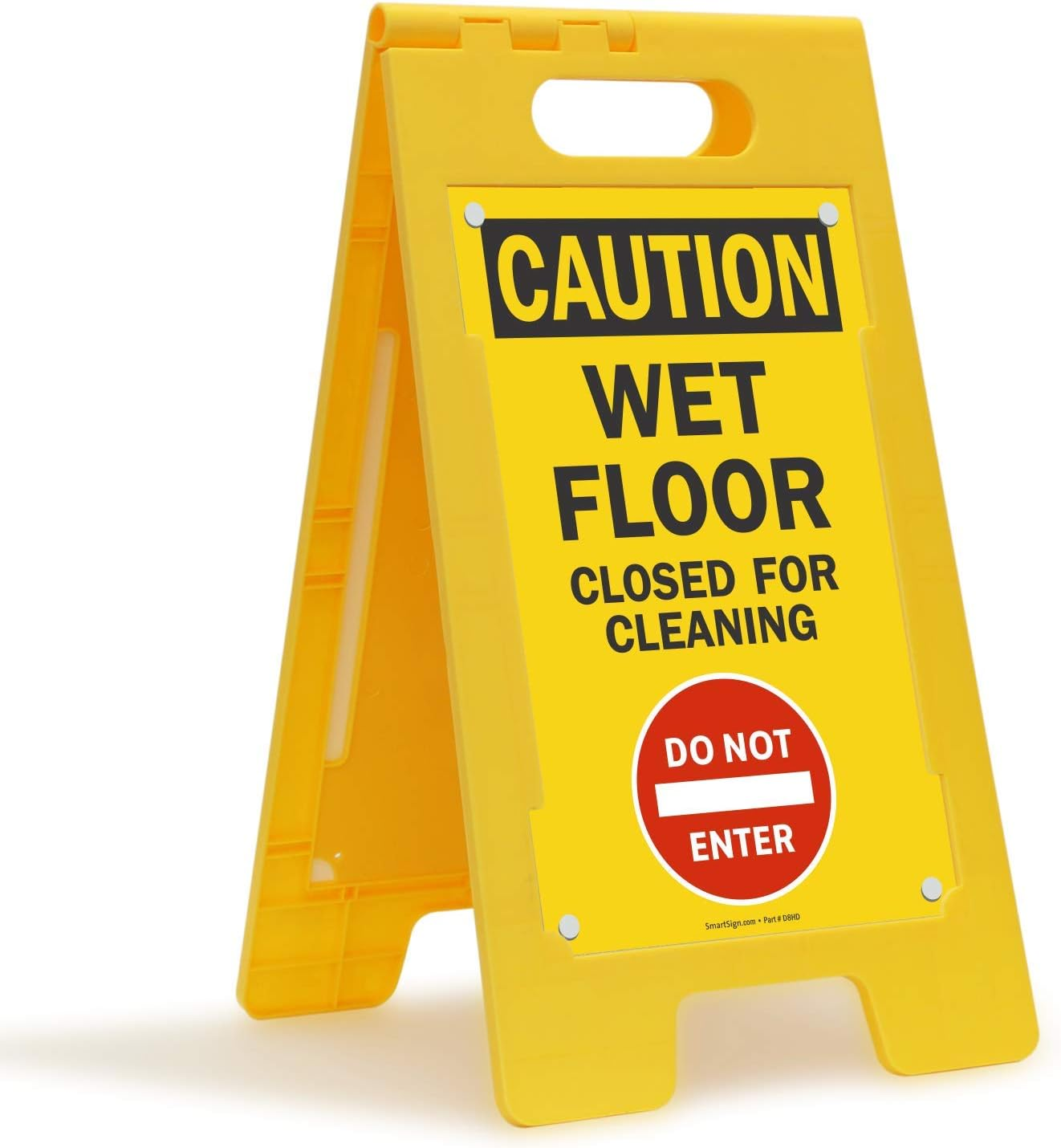 Smartsign Caution Closed for Cleaning Wet Floor Sign, 25 X 12 Inch, Standing/Folding Floor Sign, Double-Sided, Plastic, Swappable Panels, Black/Red on Yellow, Pack of 1, Made in USA image number 1