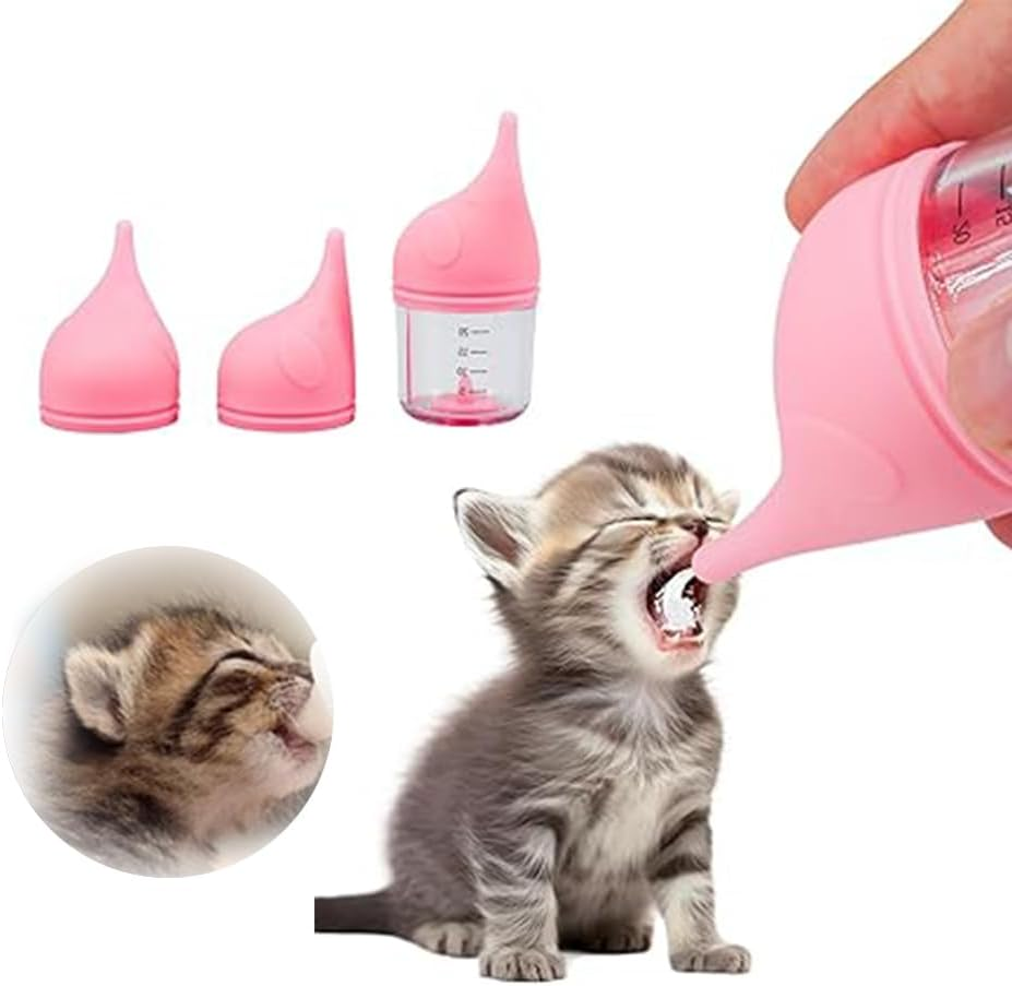 Puppy Bottles for Nursing,With 2Pcs Replaceable and Reusable Silicone Nipples,Kitten Bottles for Nursing,Pet Feeding Bottle,For Newborn Pets(Pink - 20Ml) image number 3
