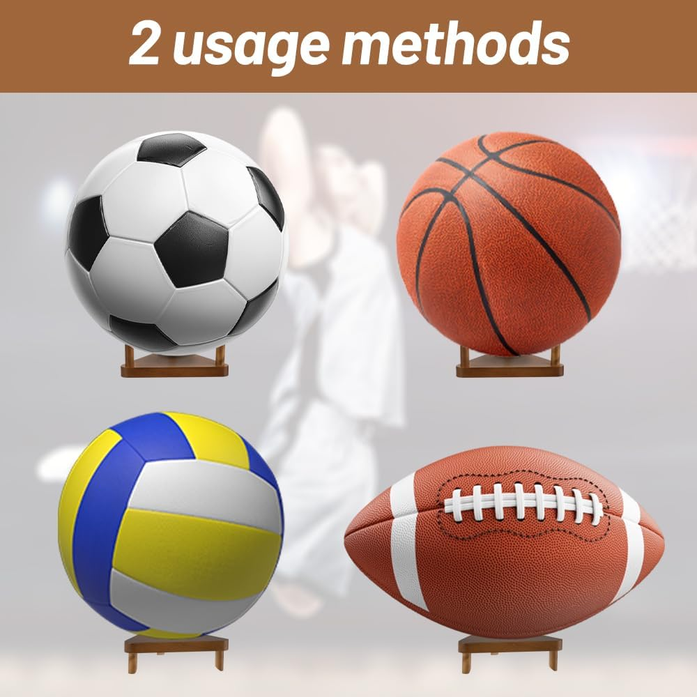 Zoyiancy 2Pcs Wooden Ball Display Stand,Wall Mount Ball Holder Stand, Ball Display Storage Rack for Football Basketball Volleyball Rugby Soccer Sport Ball (Brown) image number 4