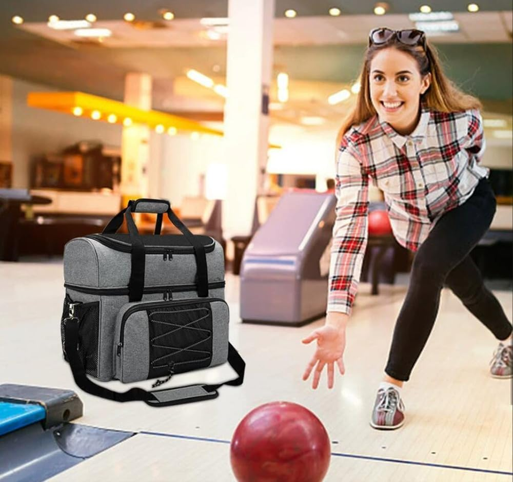Sunnyjisely Bowling Ball Bag Backpack for 2 Balls, Fits Bowling Shoes up to Mens Size 16 and Accessories image number 1