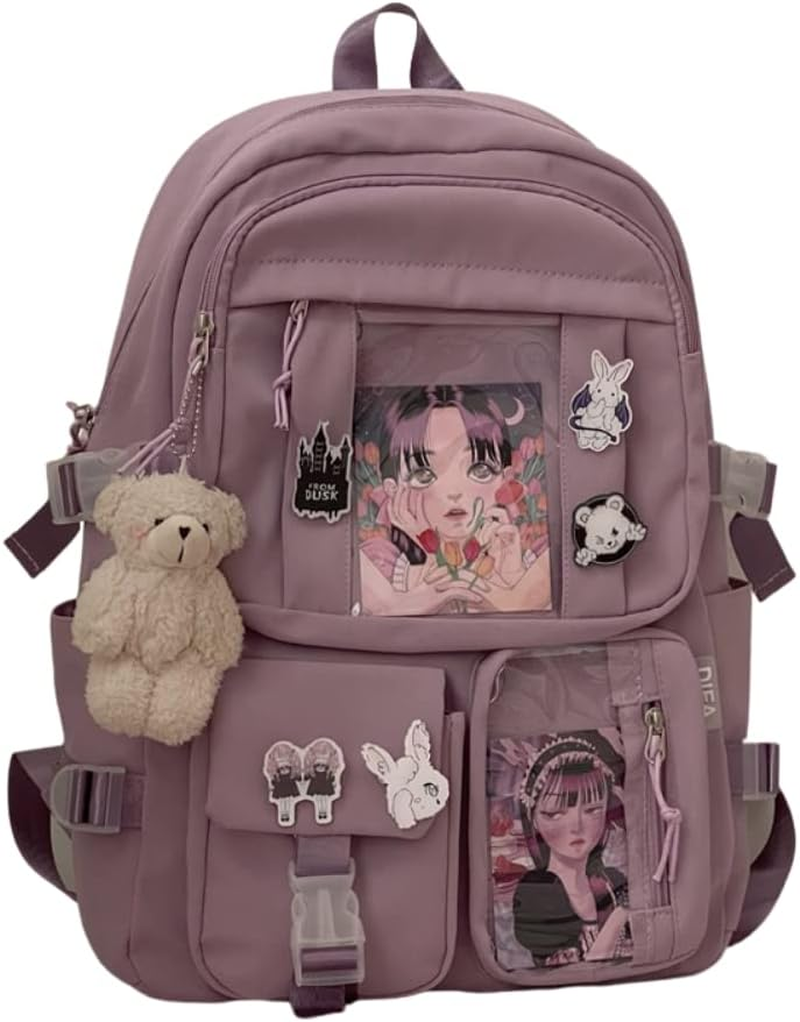 AONUOWE Kawaii Goth Backpack with Plushies Anime Ita Bag Japanese Backpack Lolita Accessories Kawaii Supplies - Black image number 4