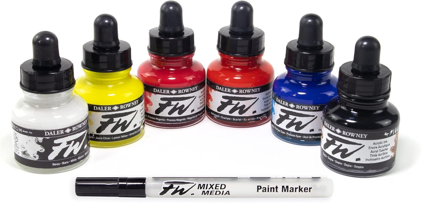 Daler Rowney FW Primary Colour Acrylic Ink Set, 29.5 Ml (6 Pieces)