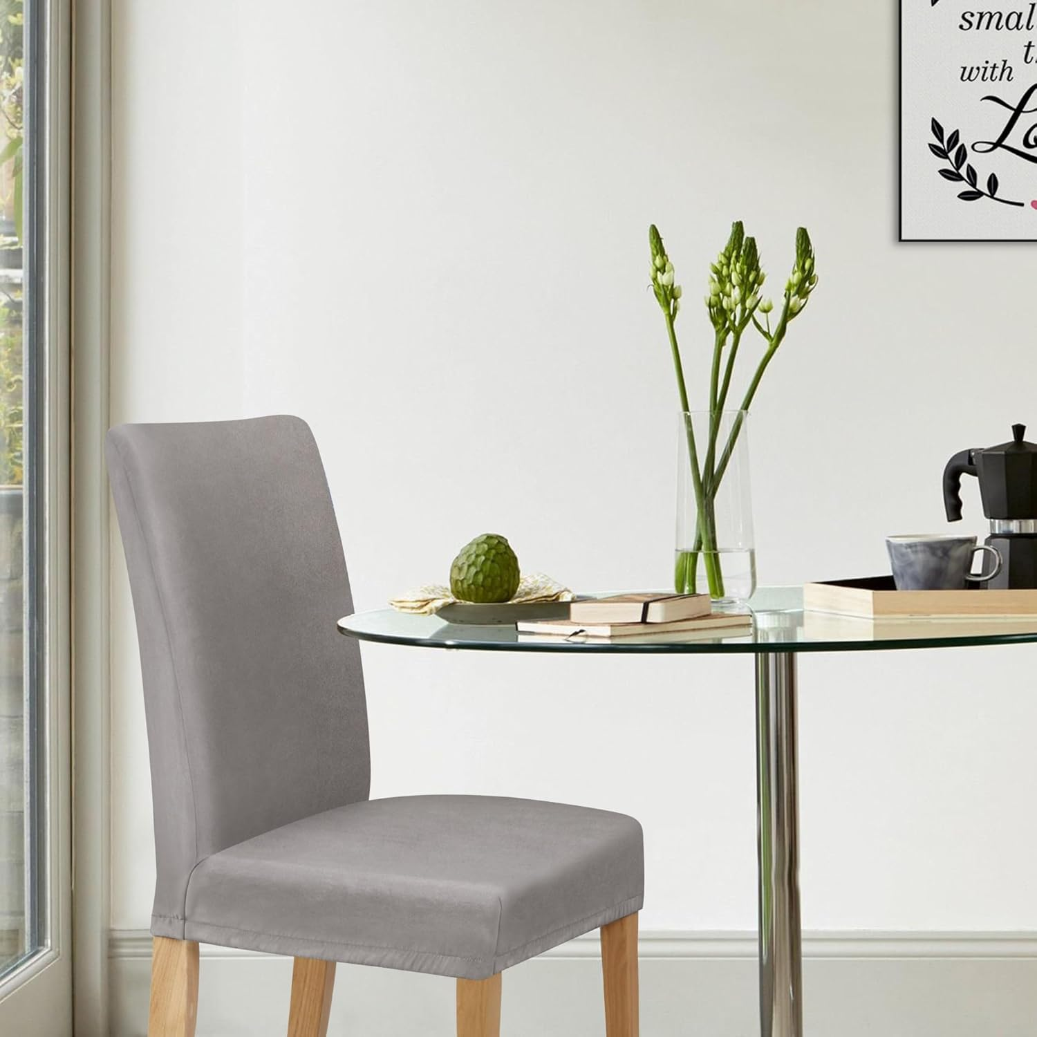 Sherwood Home Premium Faux Suede Eco-Friendly Durable Luxuriously Smooth to Touch Stretchable and Easy to Maintain Fabric Easy to Install Anti-Slip Dining Chair Cover Protector (1 Seater) - Silver - Charcoal image number 3