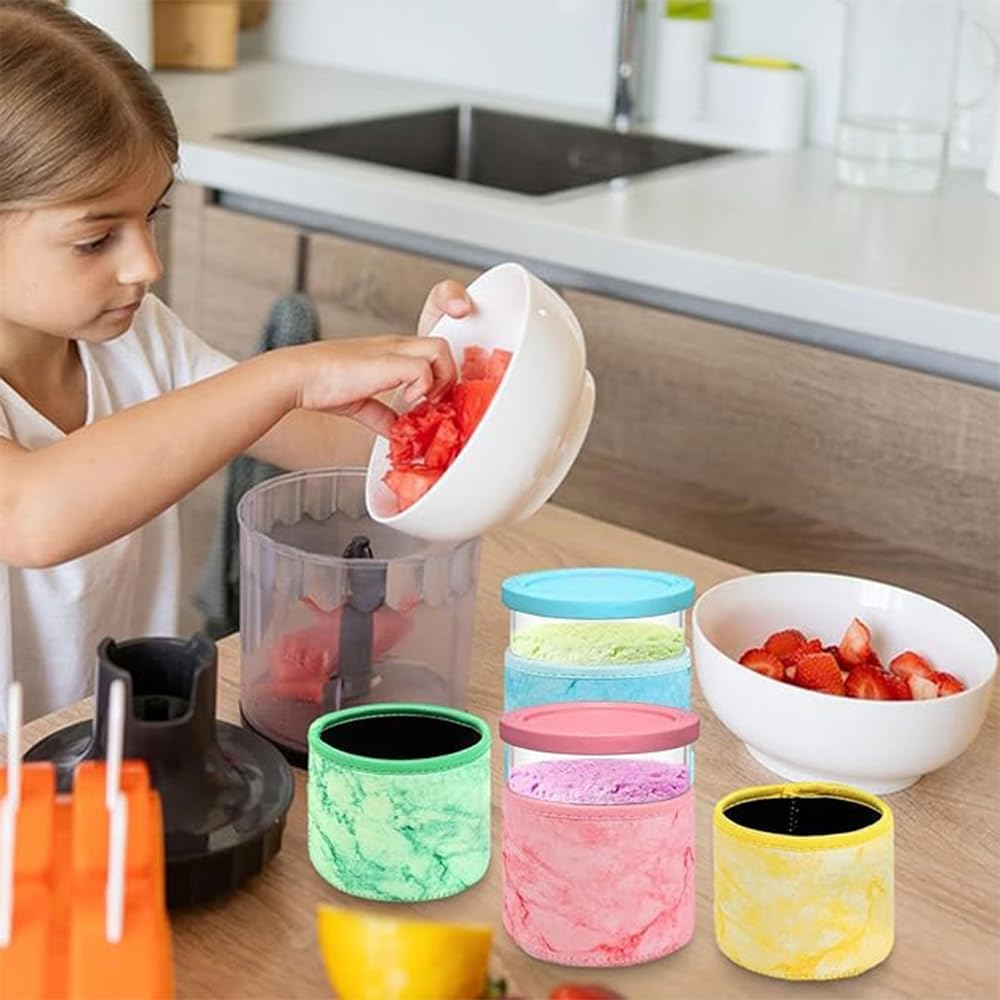4 PCS Ice Cream Neoprene Sleeve, Reusable Insulated Sleeves Ninja Creami Accessories, for Ninja Creami Pints,Compatible with NC301 NC300 NC299AMZ Series Ice Cream Maker Containers image number 5