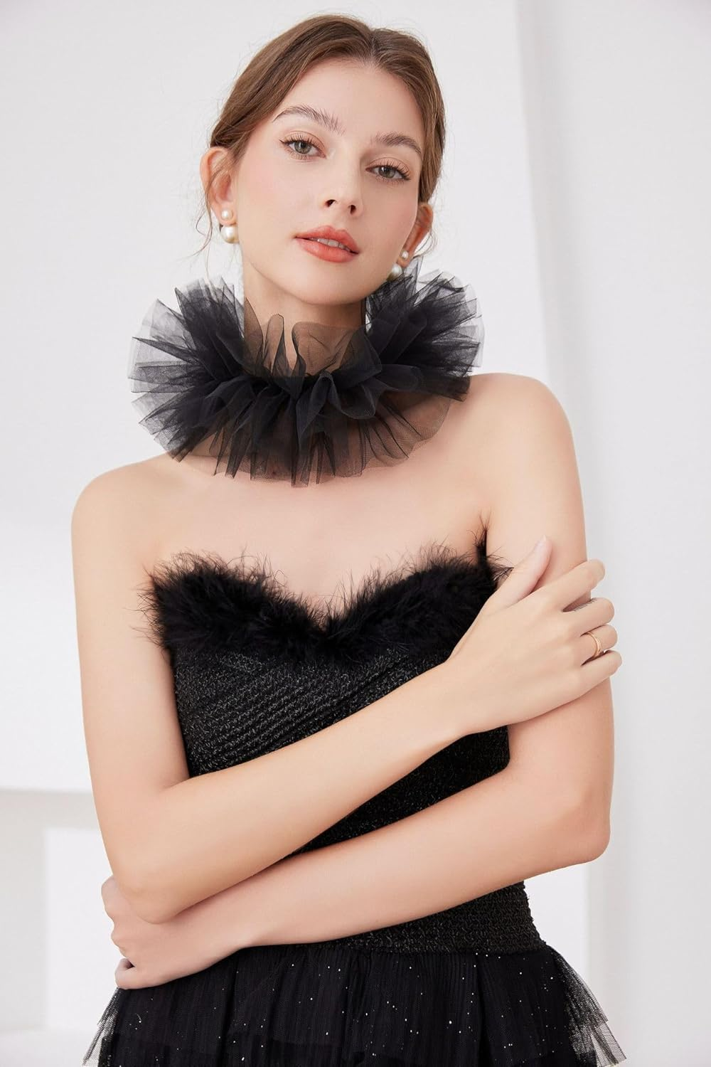 1 Pieces Halloween Mesh Neck Ruffle Neck Collar Retro Collar Accessories for Halloween Party Decorative Scarf image number 4