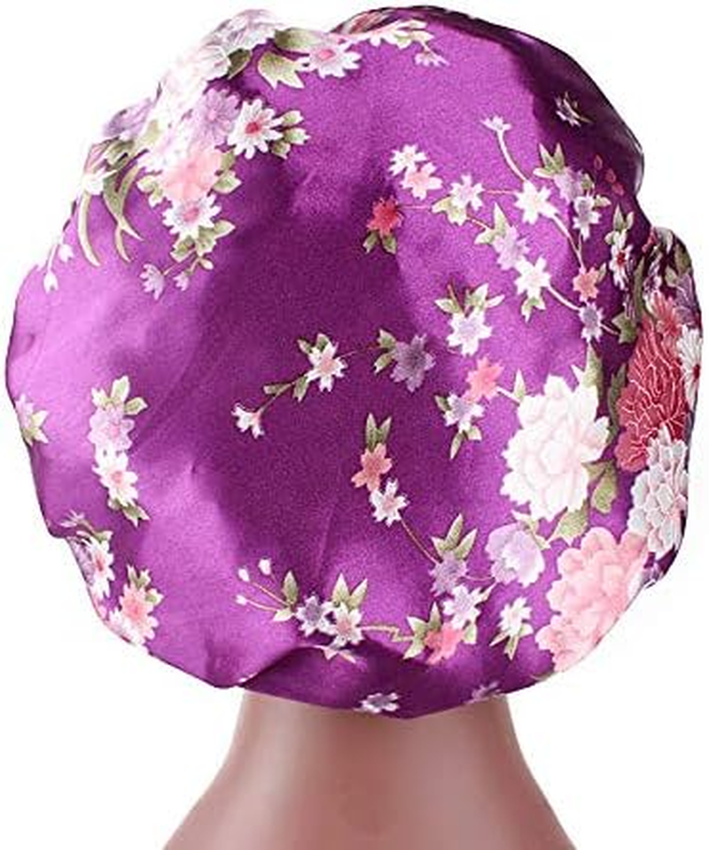DEPHNARSA 6 Pieces Large Satin Bonnet Sleep Caps Soft Elastic Wide Band Satin Sleeping Cap & Hat Head Cover for Women Hair Loss, Natural Curly Hair Braids - B-Large Printed image number 2