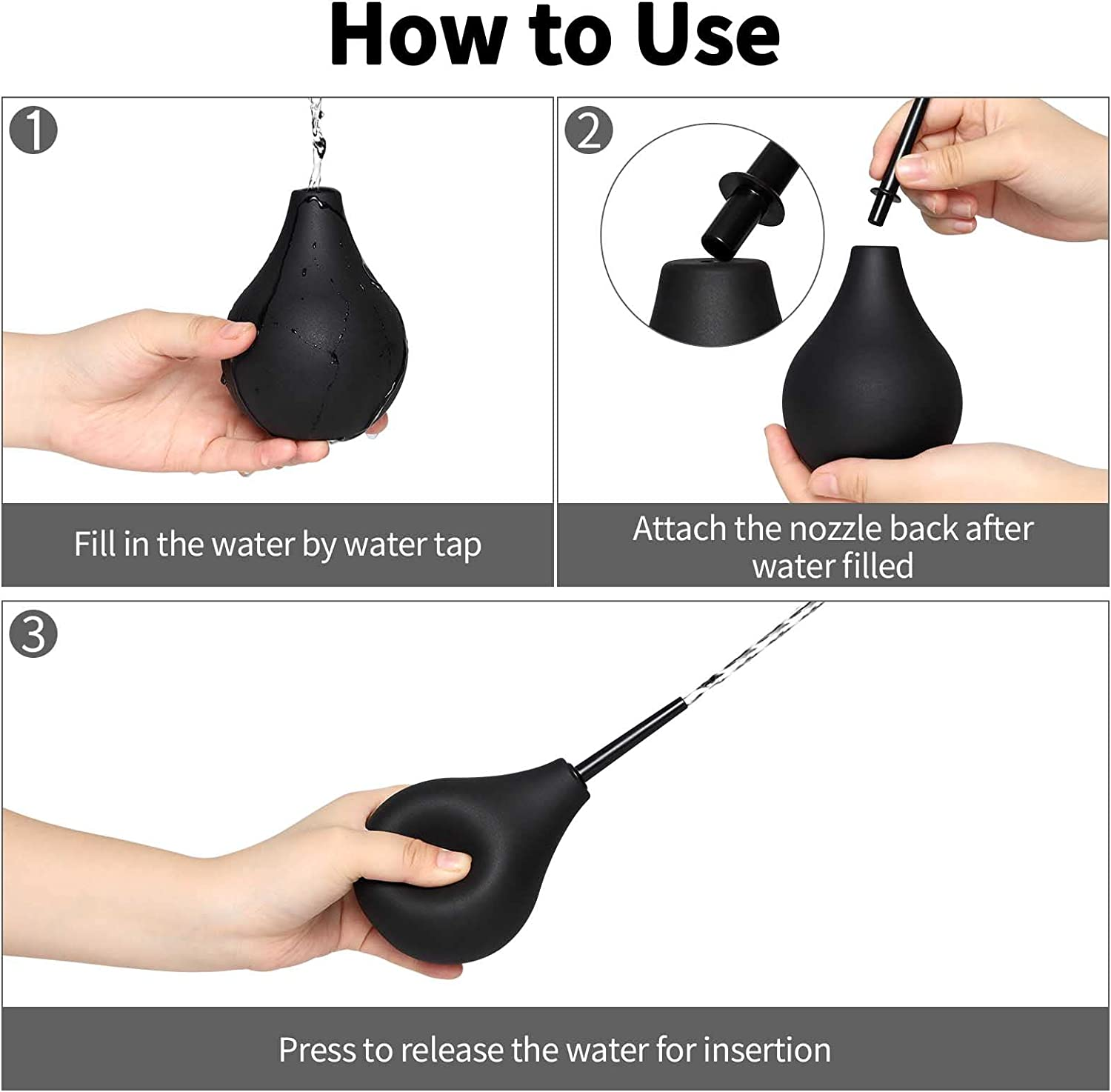 Melao Enema Bulb for Men, Douche for Women, Reusable Vaginal or Cleaner with Soft and Smooth Nozzle, 224ML (Black) image number 4