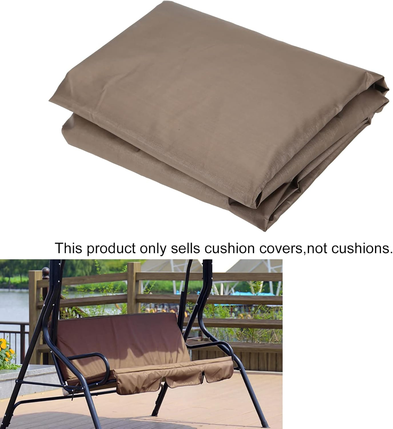 Bench Cushion Cover, 59.1X19.7X3.9In Outdoor Cushions, Waterproof Swing Cushion, Swing Seat Cushion Cover Replacement, 3 Seat Swing Chair Swing Hammock Protector (Coffee) - Green image number 6