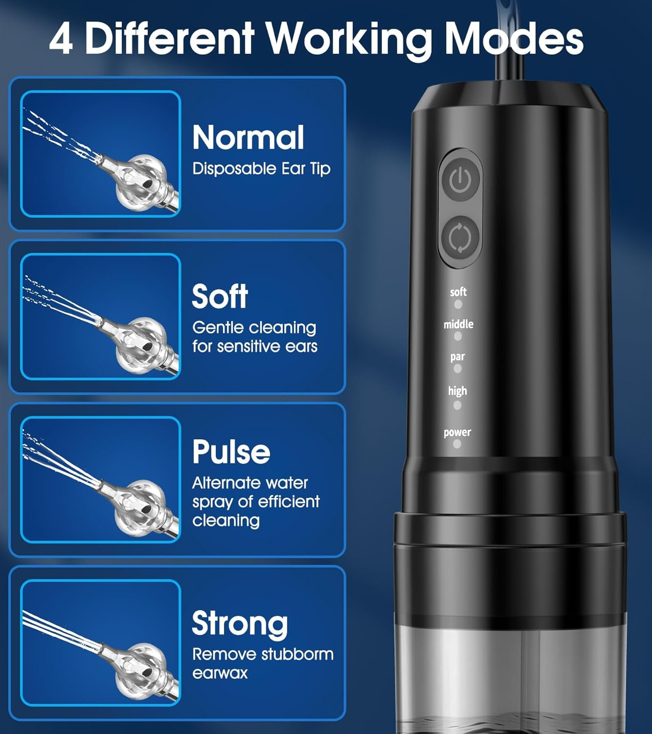 Ear Wax Removal Kit,Usb Electric Water Powered Ear Cleaner with 10 Replaceable Tips,4 Cleaning Modes IPX7 Waterproof Ear Irrigation System Reusable Ear Flushing Cleaning Tool for Kids Adults Home Use