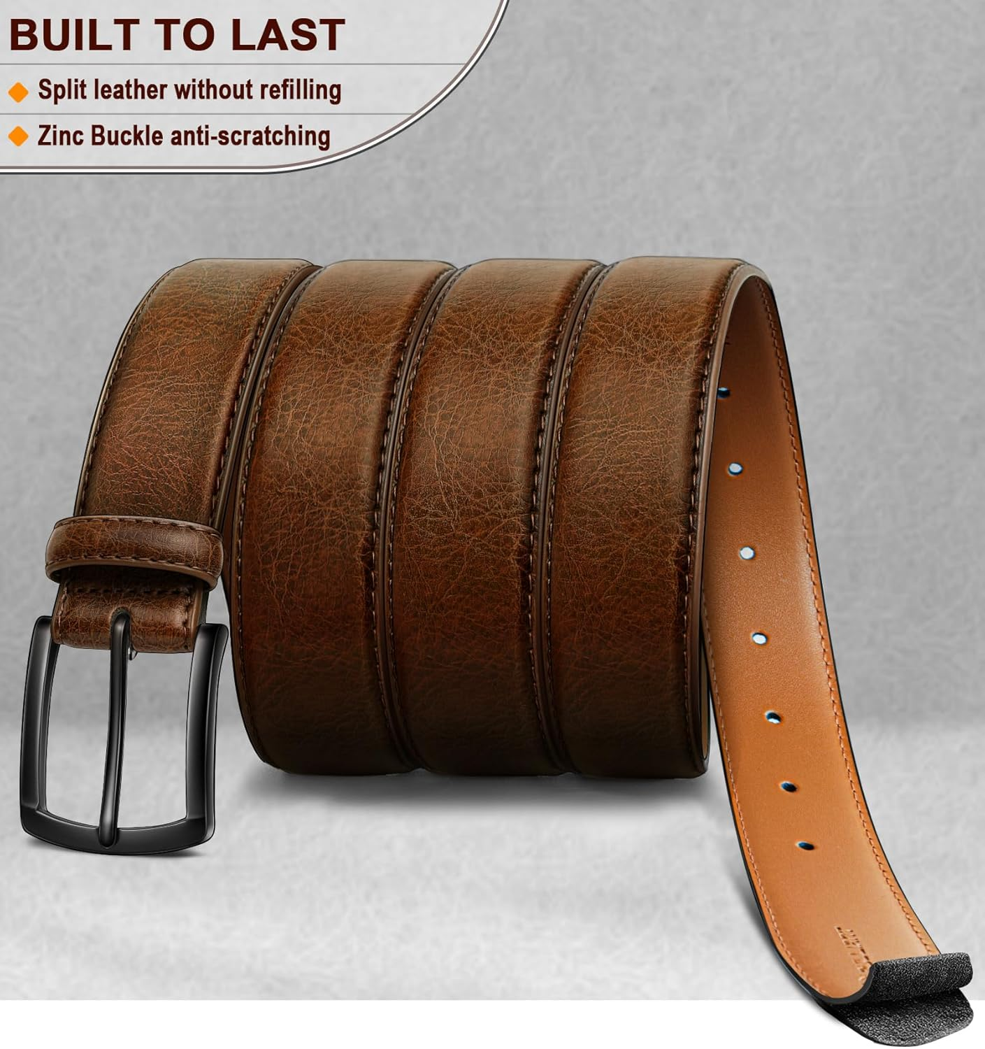 KEMISANT Men Belt 2Pack &ndash; Genuine Leather Belt for Men Dress Casual Golf Jeans 1 3/8" image number 4