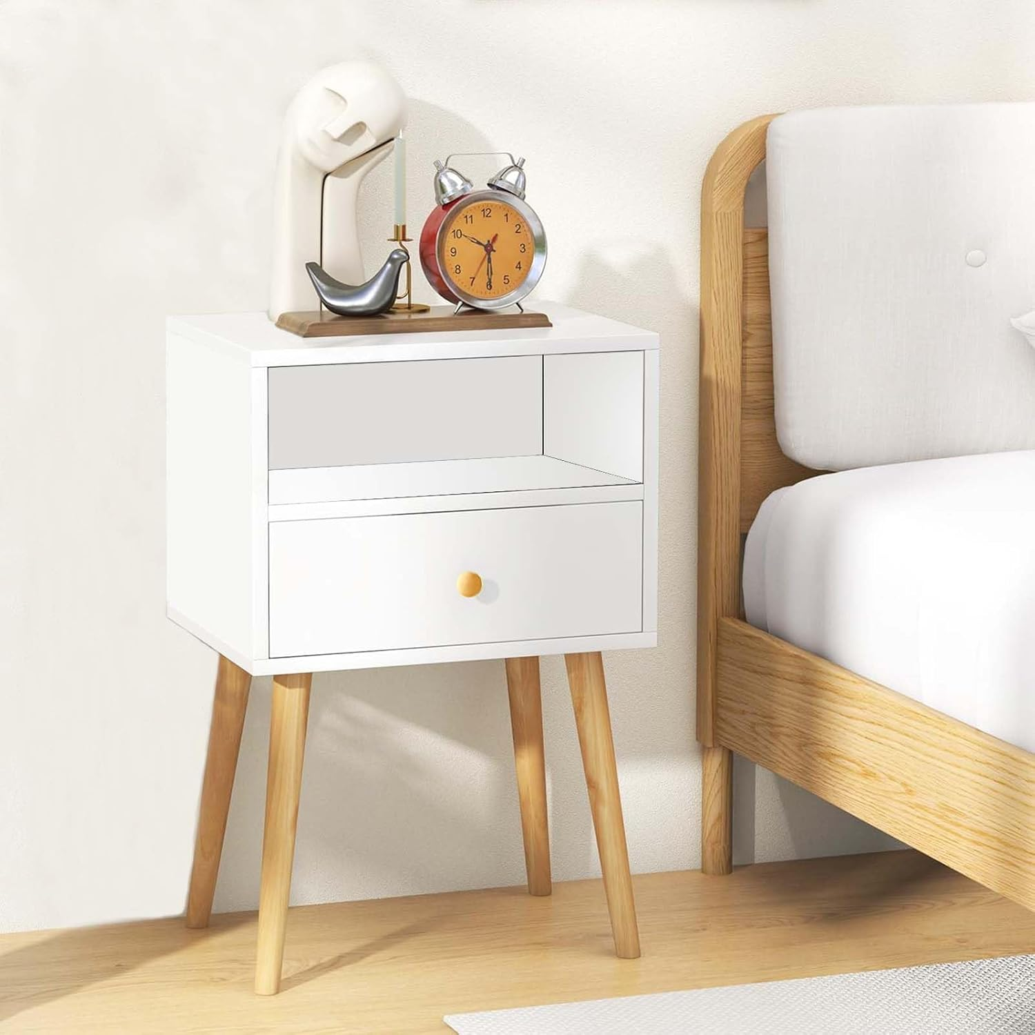 Bedside Table Drawers Side Organiser 40L&times;30W&times;59H, Small Desk Chest with Drawers,Bedroom Living Room Home Furniture Tallboy Lamp Stand Nightstand Cabinet (White) image number 2