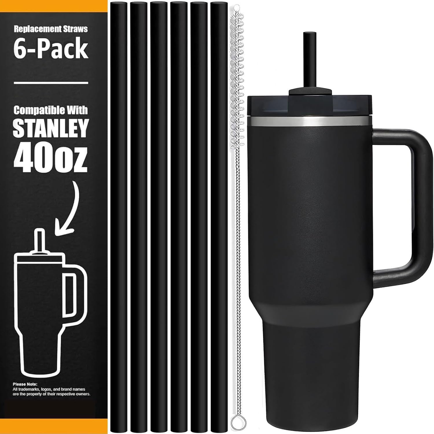 VITEVER Replacement Straw Compatible with Stanley 40 Oz 30 Oz Cup Tumbler, 6 Reusable Straws with 1 Cleaning Brush,Plastic (Clear)