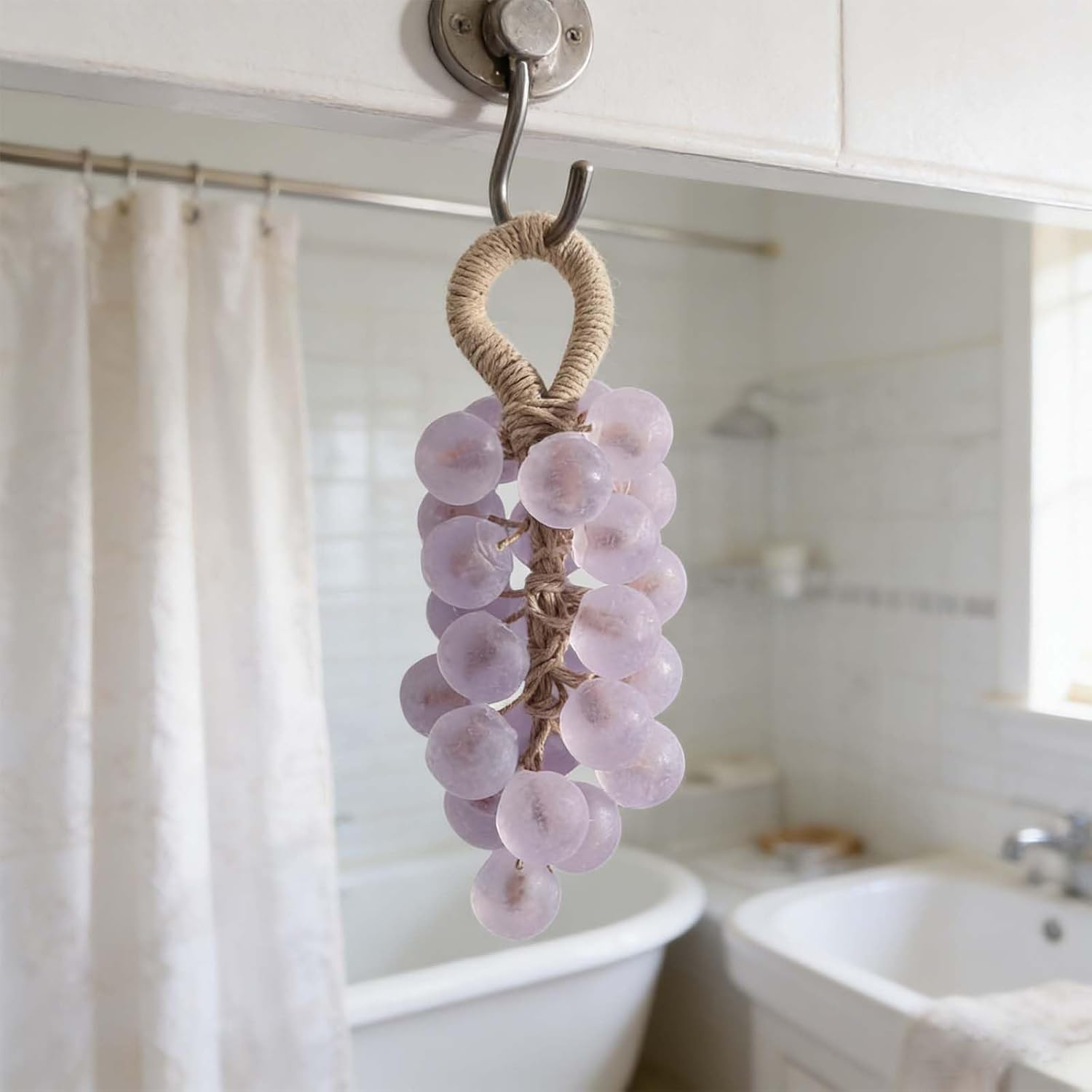 FLYTIN Grape Soap on a Rope, Handmade Crystal Grape Soap - Personalized Handcrafted Cleansing Tool, for Bathroom/Travel Washing Hands, Men Women All Skin Types (1, Purple) - Green image number 6