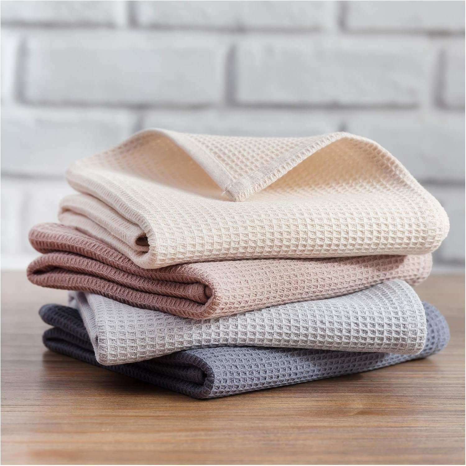 PY Home & Sports Dish Towels Set, 100% Cotton Waffle Weave Kitchen Towels 4 Pieces, Super Absorbent Kitchen Hand Dish Cloths for Drying and Cleaning (17 X 25 Inches, Set of 4) image number 5