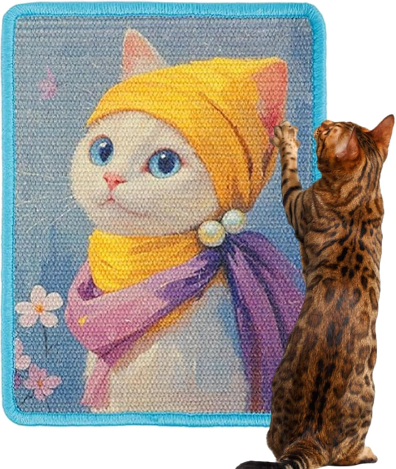 Wall Cat Scratcher | Art Print Sisal Cardboard Scratcher Furniture | Furniture Protector Scratching Board for Pet Kitten Training Enrichment Playing Bedroom Apartment