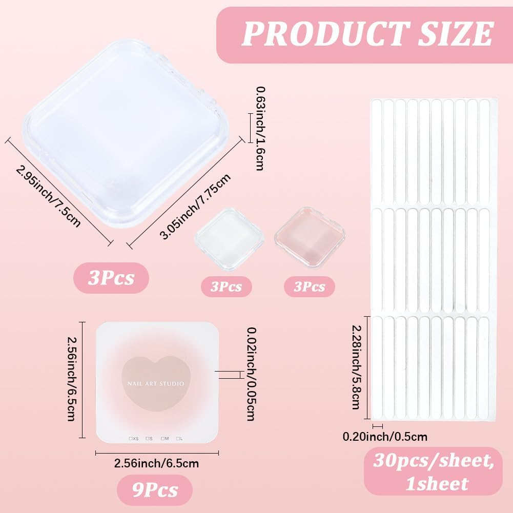 SOFPLATE 9Pcs 7.75 X 7.5Cm Press on Nail Storage Box Clear Pink White Nail Packaging Boxes with 30Pcs Double Sided Stickers 9Pcs Display Cards for Press Ons Artificial False Tips Beauty Charms Women image number 2