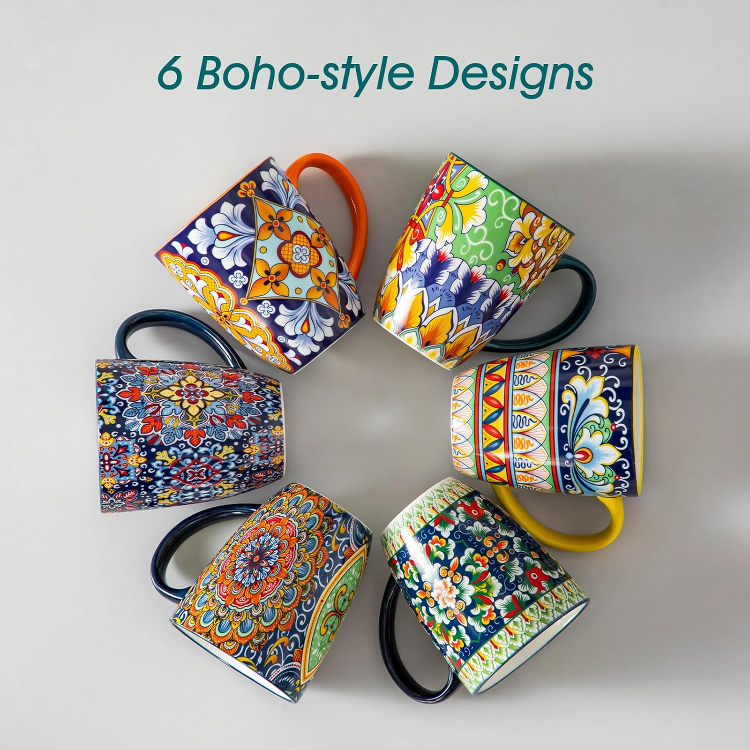 Vancasso 12 Oz Coffee Mugs Set of 6, Ceramic Mug with Handle, Boho Coffee Cups for Latte, Cappuccino & Hot Chocolate, Dishwasher & Microwave Safe Gift Set, Series SIMI image number 6