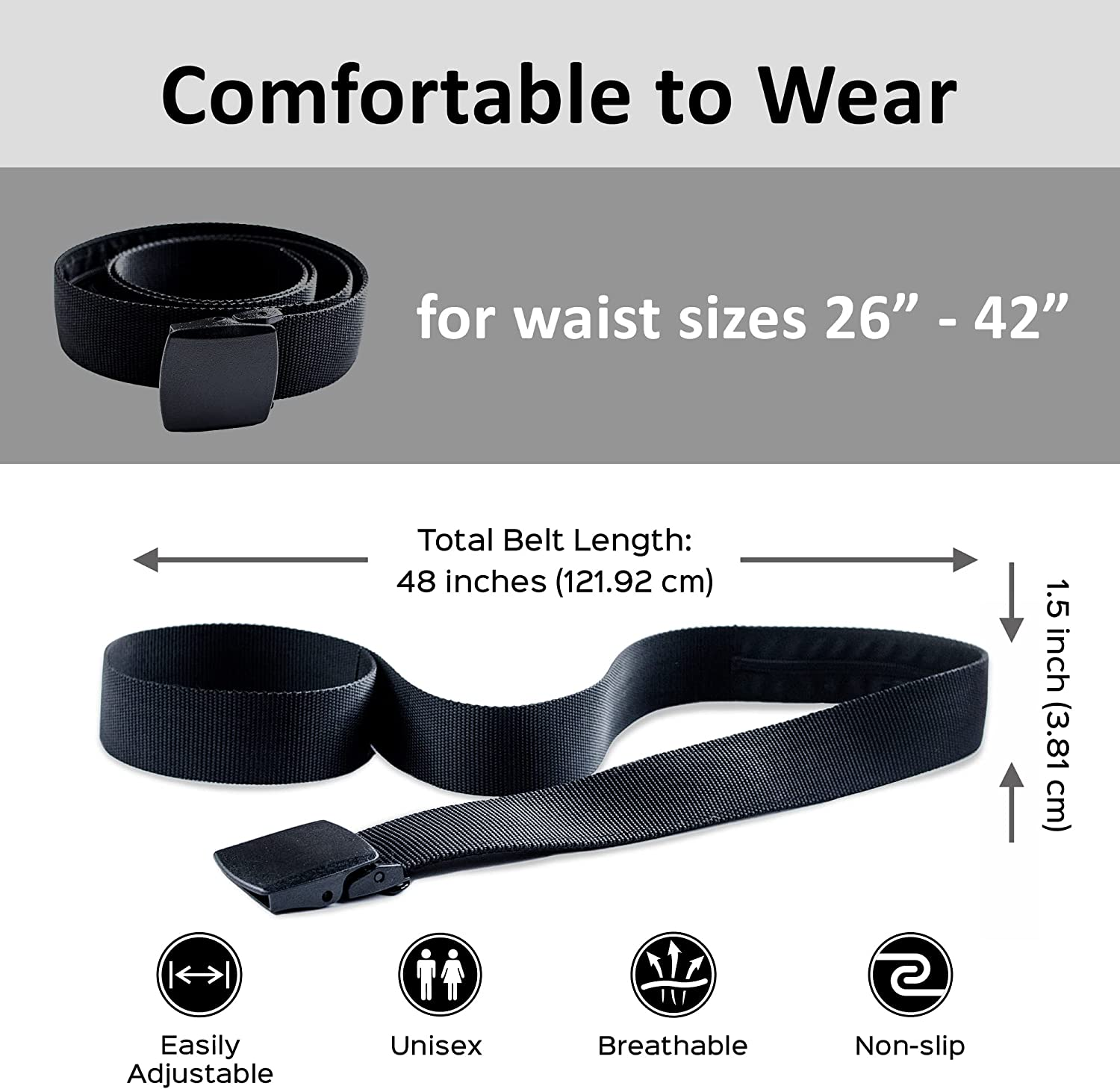 Travel Security Belt with Hidden Money Pocket - Cashsafe Anti-Theft Wallet - Non-Metal Buckle by Roomierlife image number 3