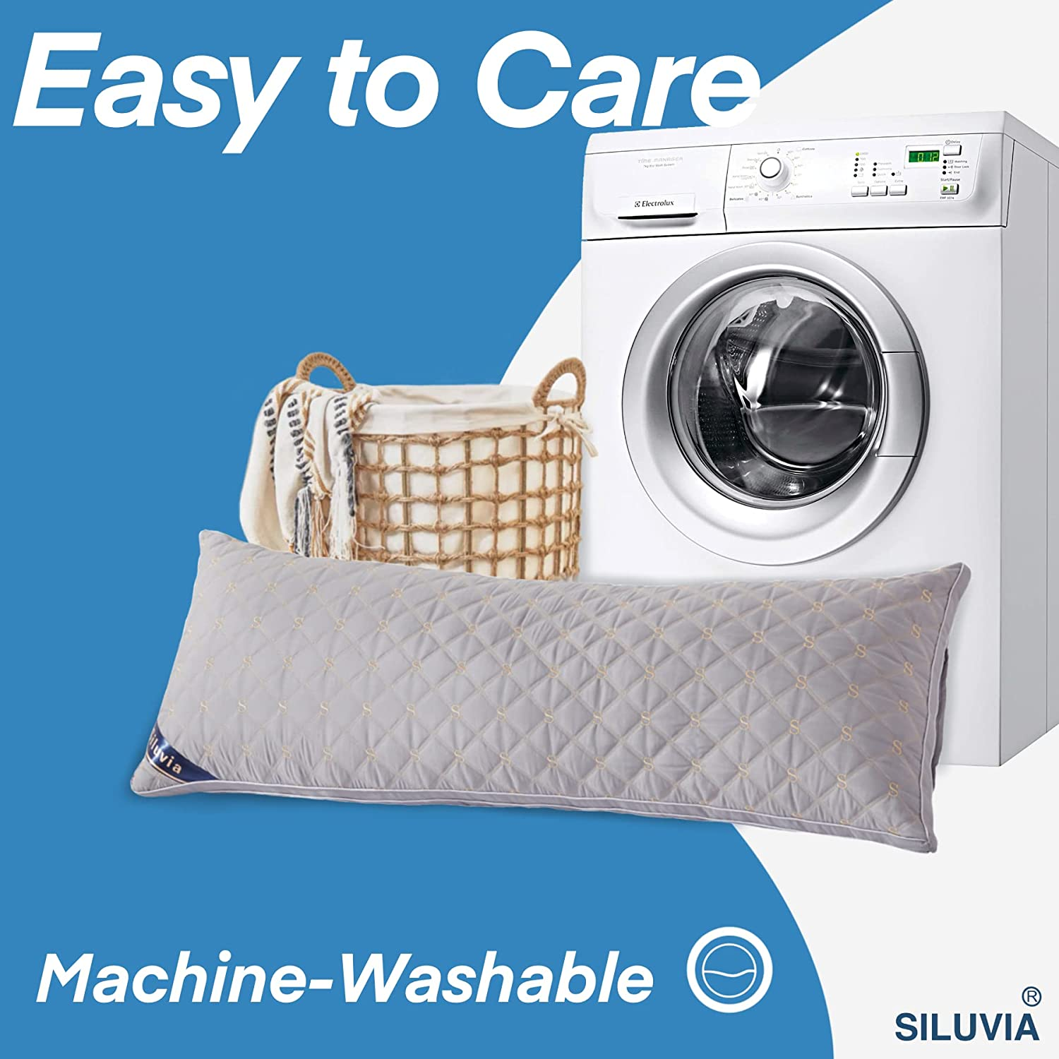 Siluvia Body Pillow for Adults-Premium Adjustable Loft Quilted- Hypoallergenic Fluffy - Quality Plush - down Alternative Pillow (Gray-Lightgray, 21&rdquo;X54&ldquo;)