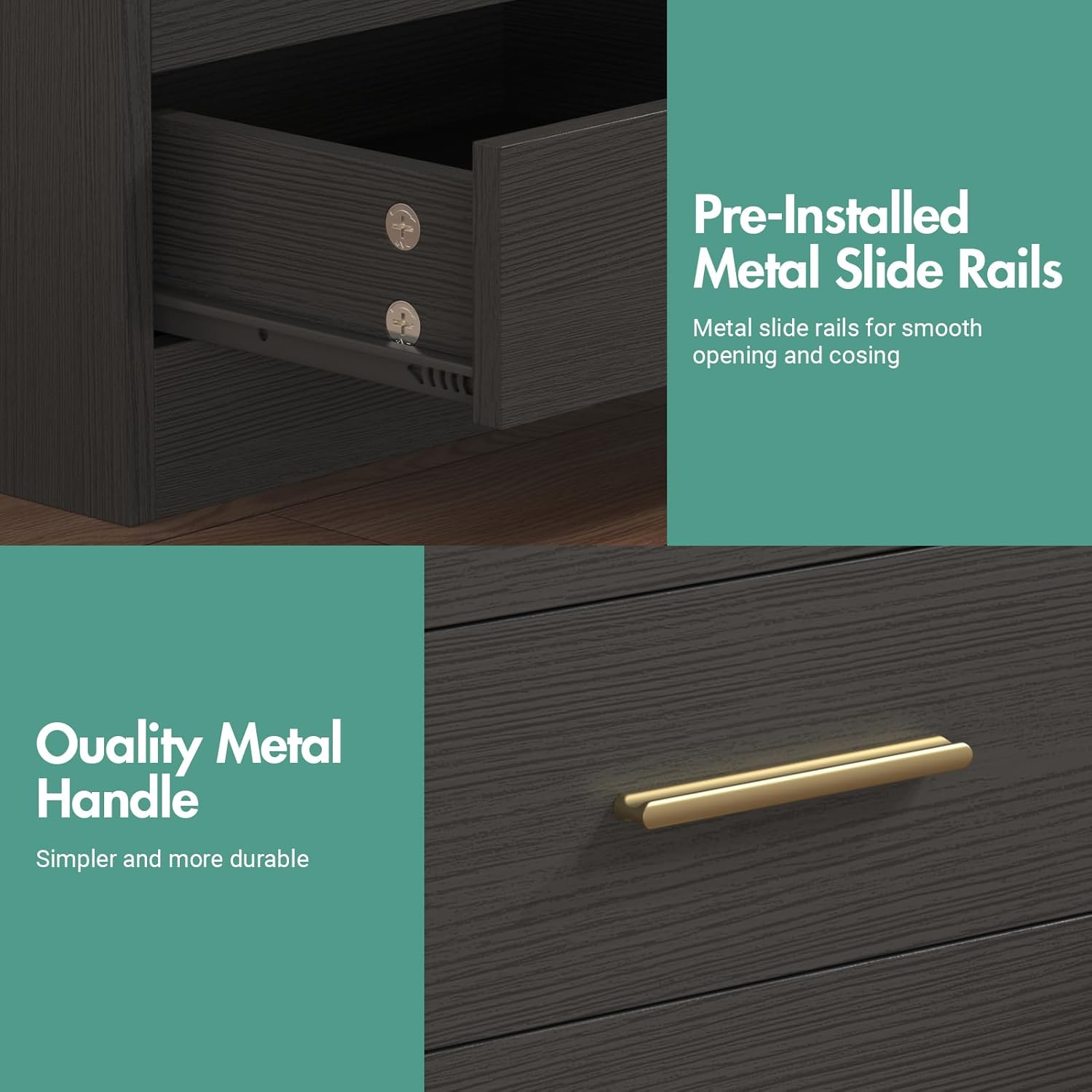 Ufurniture Nightstand with Charging Station, 16 Colors LED Bedside Table with USB Ports and Outlets, End Table with 3 Drawers and Storage Shelf, Small Dresser for Small Space, Black image number 4