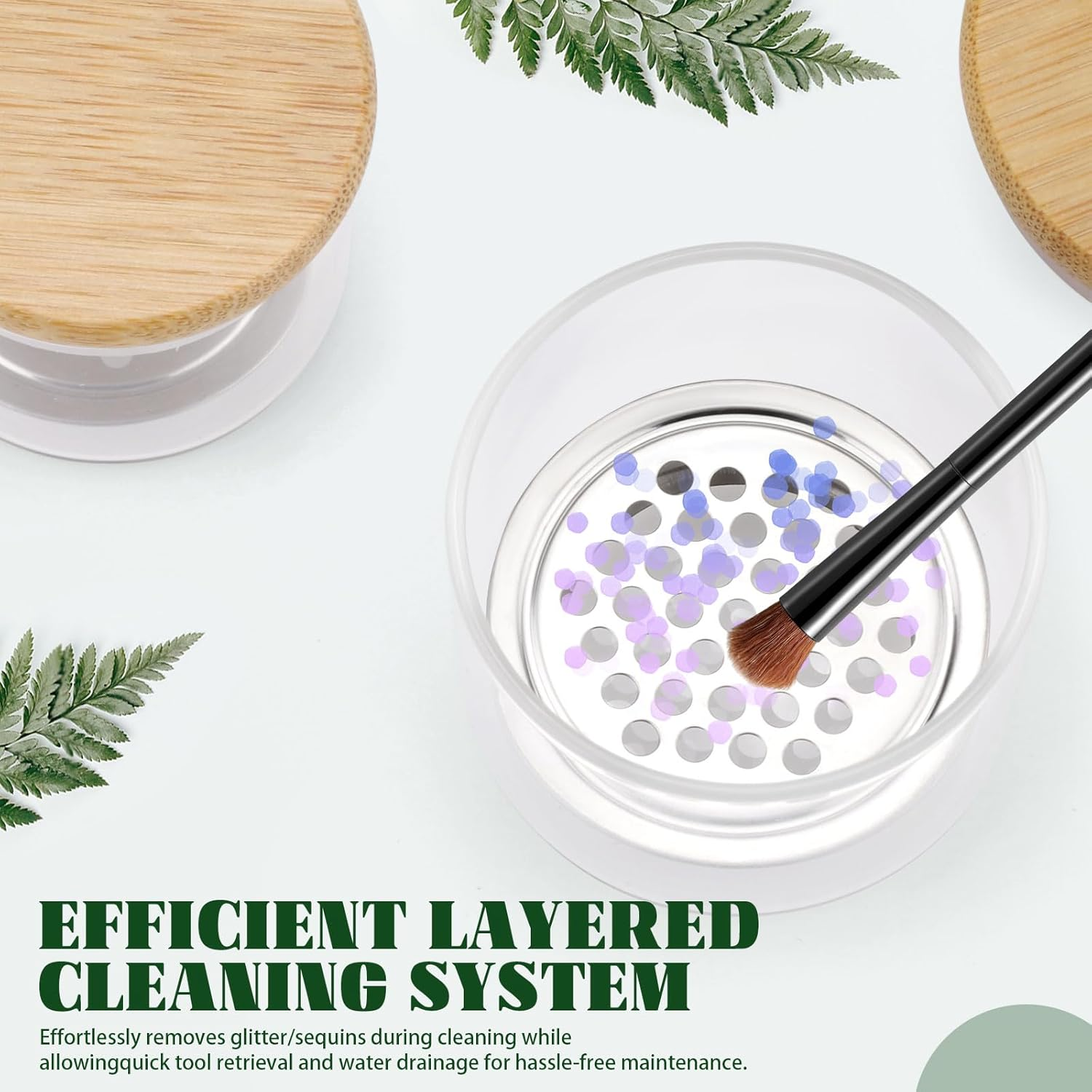 Diakey 4 Pack Acrylic Nail Brush Cleaner Dappen Dish with Lid, Mesh Layered Nail Art Brush Monomer Liquid Wash Cup Glass Removal Jar for Sequins Glitter Powder, 3.8Cm High - 5.6Cm High image number 6