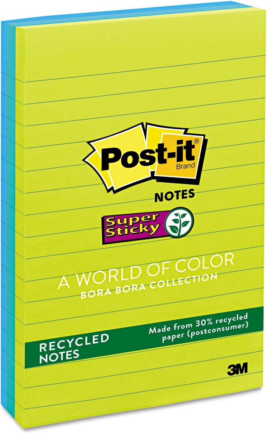 Post-It Super Sticky Notes, 101 X 152Mm, 3 Pads, 2X the Sticking Power, Supernova Neons, Bright Colors, Recyclable (660-3SSMIA)