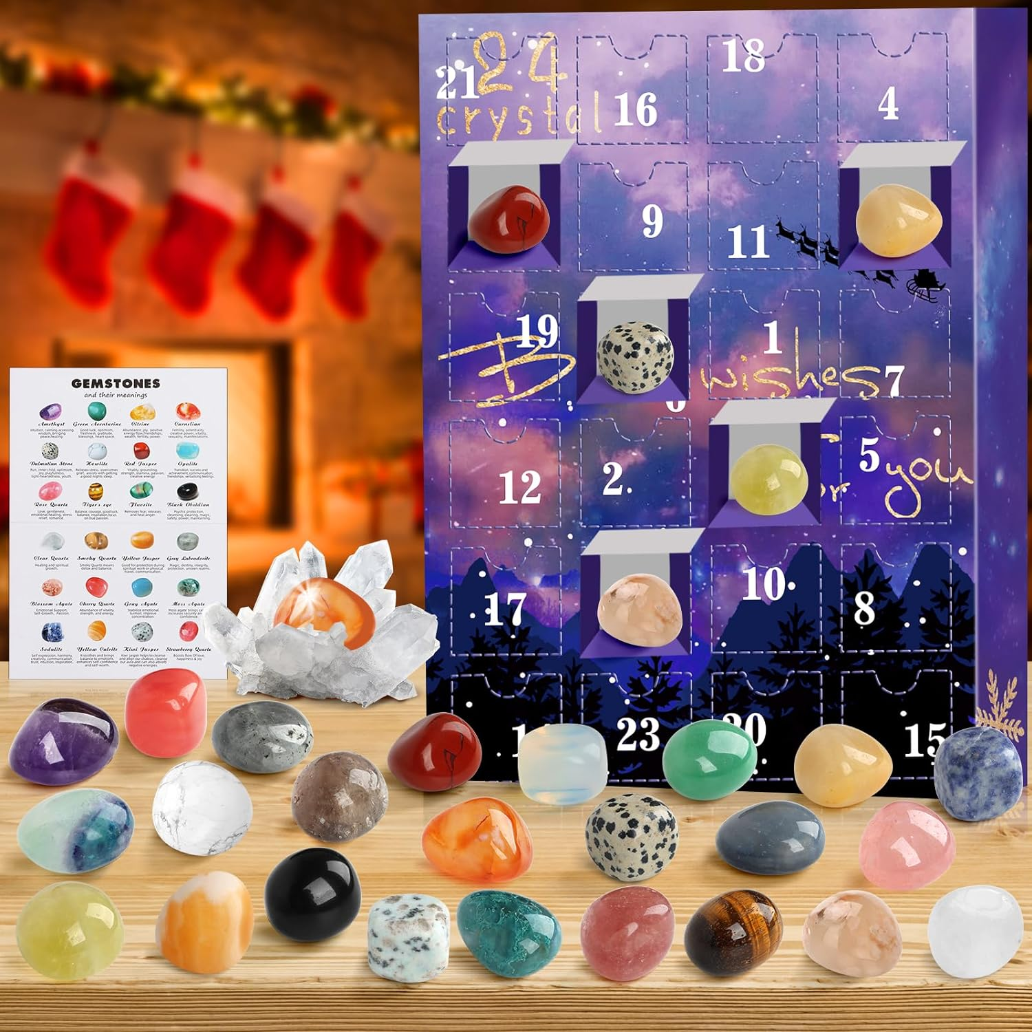 Advent Calendar 2024,24 Days Natural Crystal Stone Gemstones Minerals Fossils Advent Calendar Crystals Christmas Calendar Gem Enthusiasts Rock Collection Gift for Xmas Girls Boys Kids Women Men (#1)
