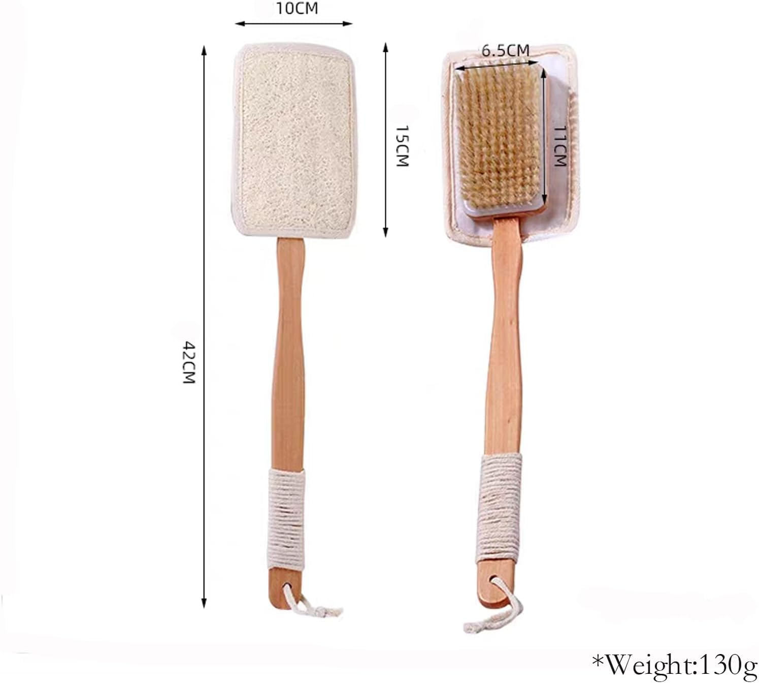 Catchu Loofah Shower Brush, Double Sided Eco-Friendly Bath Brush, Natural Loofah Detachable with Long Bamboo Handle and Boar Bristle Back Scrubber for Bathing Skin Exfoliator - Single image number 5