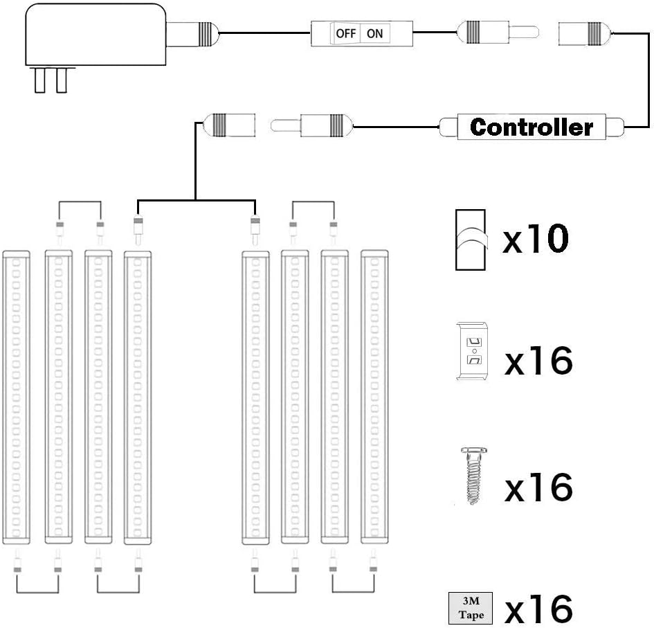 AIBOO Dimmable LED under Cabinet Lighting Bar, 12V under Counter LED Light Strip Linkable Kit with Rocker Switch Kitchen,Showcase,Worktop, Shelf Lighting(8 Panel Kits Warmwhite) image number 1