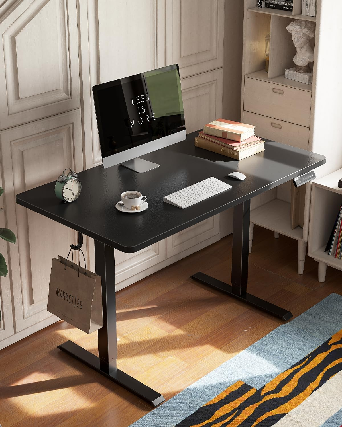 FEZIBO 48 &times; 24 Electric Standing Desk, Whole-Piece Desktop Adjustable Height Desk, One-Piece Quick Install Adjustable Sit Stand Desk, Black image number 2