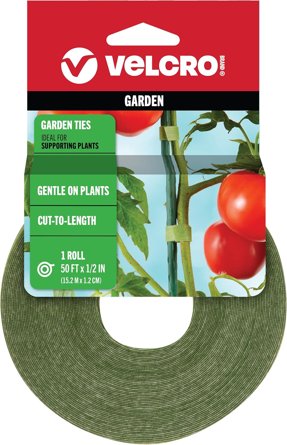 VELCRO Brand VEL-30071-USA ONE-WRAP Garden Ties | Plant Supports for Effective Growing | Strong Grips Are Reusable and Adjustable | Cut-To-Length, 50 Ft X 1/2 In, Green-Recycled Plastic image number 2