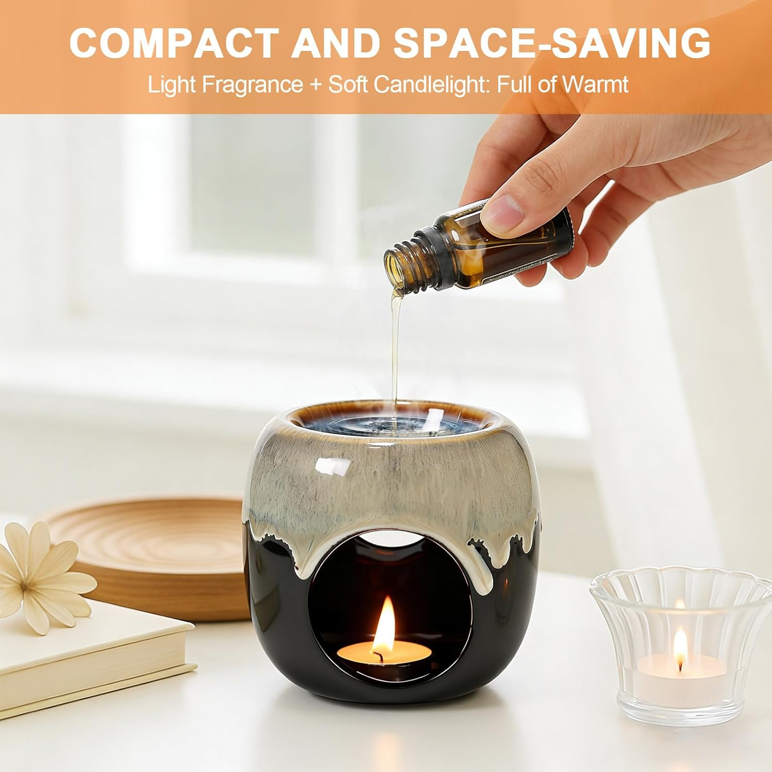 Sudatong Oil Burner for Essential Oils, Tea Light, Fragrance Light Lamp for Fragrance Oil and Wax Warmer, Ceramic Aroma Lamp for Essential Oils (Blue) image number 4