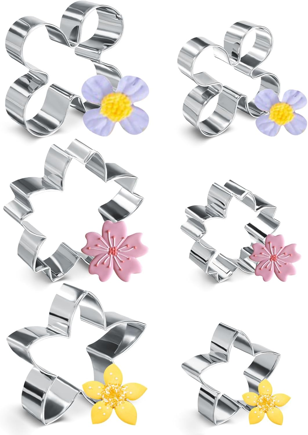 LELE LIFE 6Pcs Flower Cookie Cutter, 6.1-8.1Cm Cookie Cutters Variety Pack Stainless Steel Metal Cookie Cutter Shapes Set Kitchen Gadgets for Cookie Biscuit Sandwich Baking image number 4