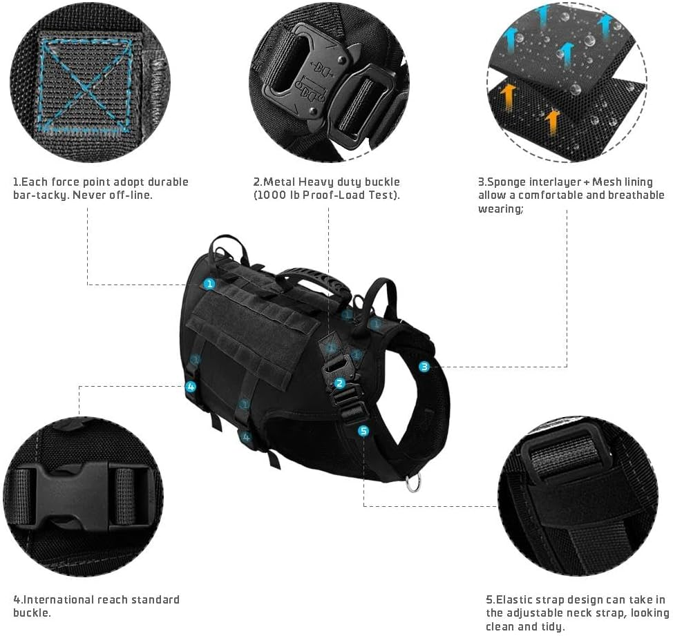 Adjustable Military Tactical Dog Harness Nylon Dog Harness Outdoor Working Dog Training Camping Hunting Harness Vest,Green,M image number 1