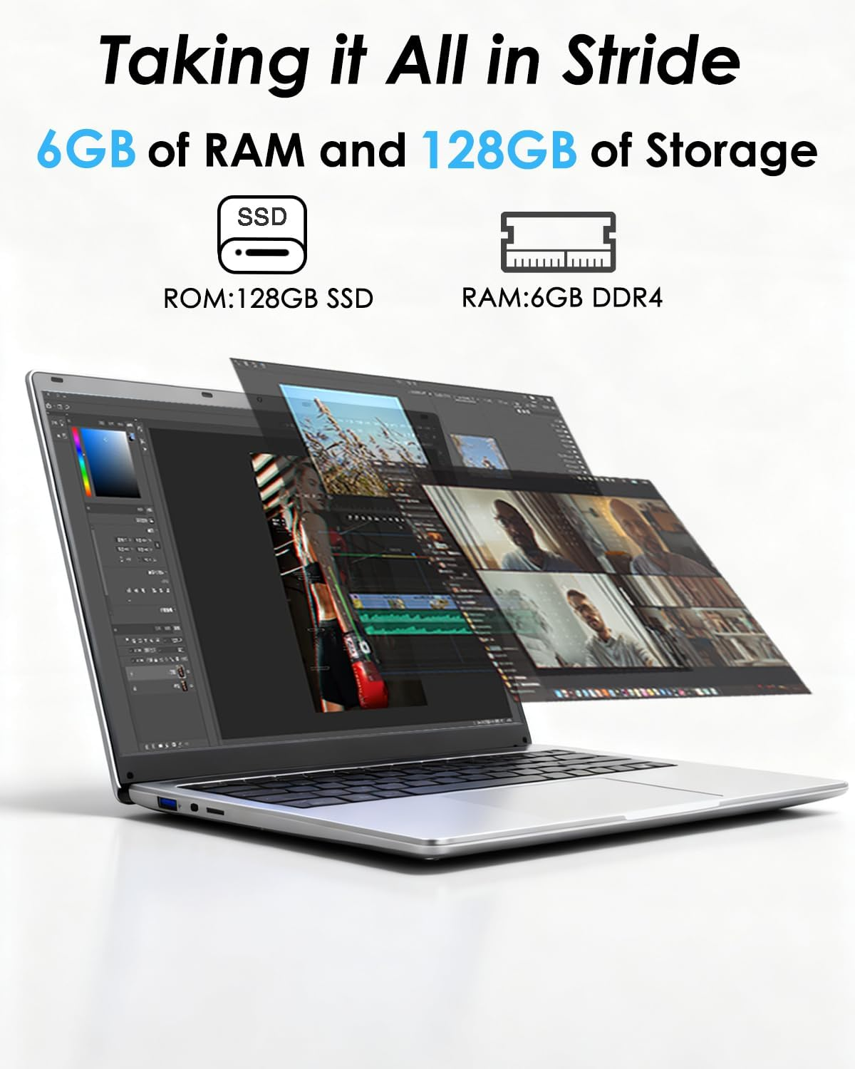 Kayoote 15.6 Inch Win 11 Pro Laptop Computer for Students & Business, Celeron N4500 6+128GB Laptops with FHD Display, Wi-Fi 5, BT, Laptop Computers for Work, School image number 3